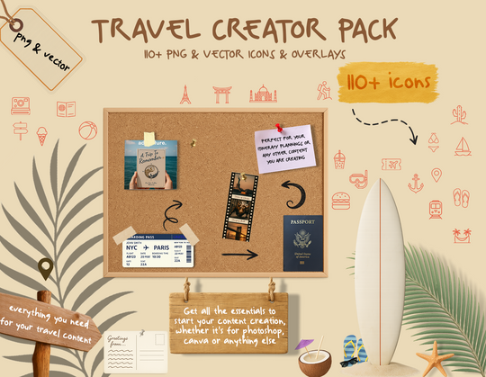 Travel Creator Icon & Overlay Pack (Digital Download)