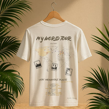 Personalized Women's Graphic Travel T-Shirt – "My World Tour" Back Print