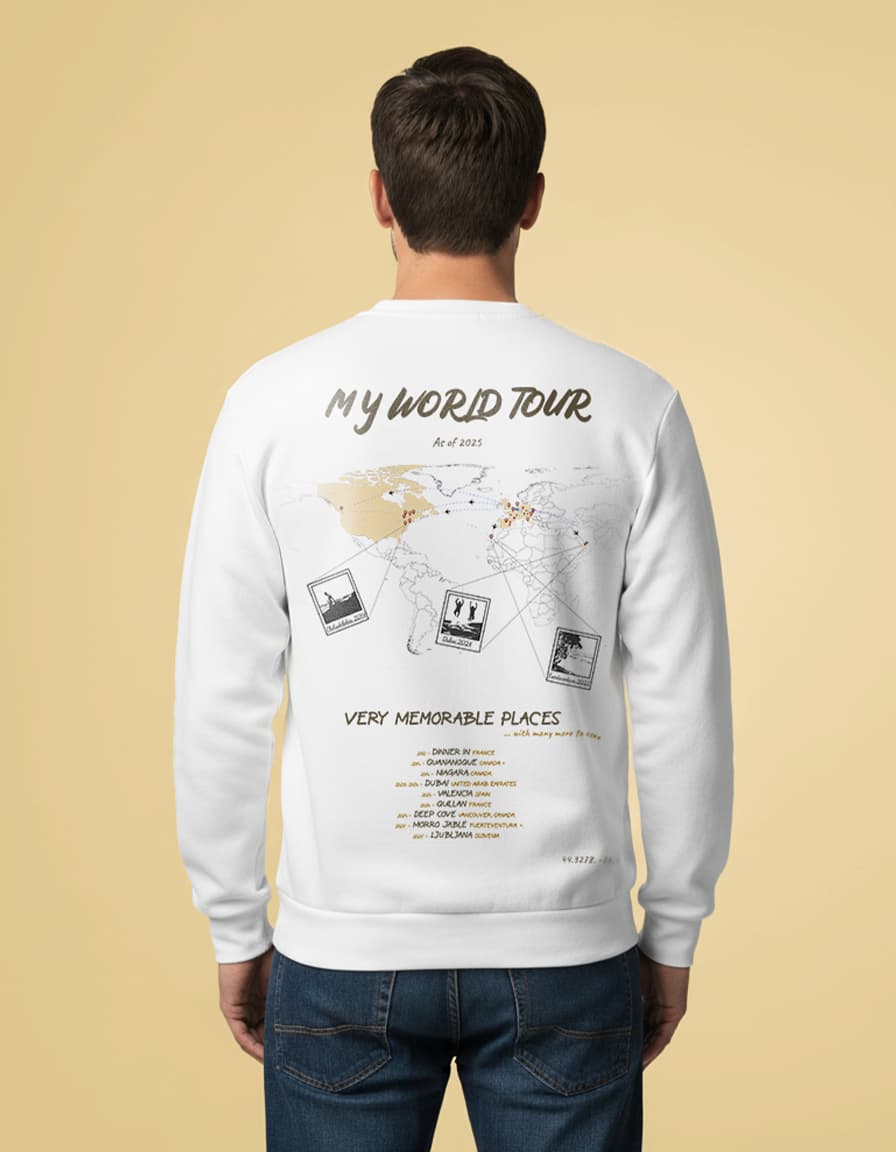 Your World Tour, visualised. Custom map with your personal destinations.